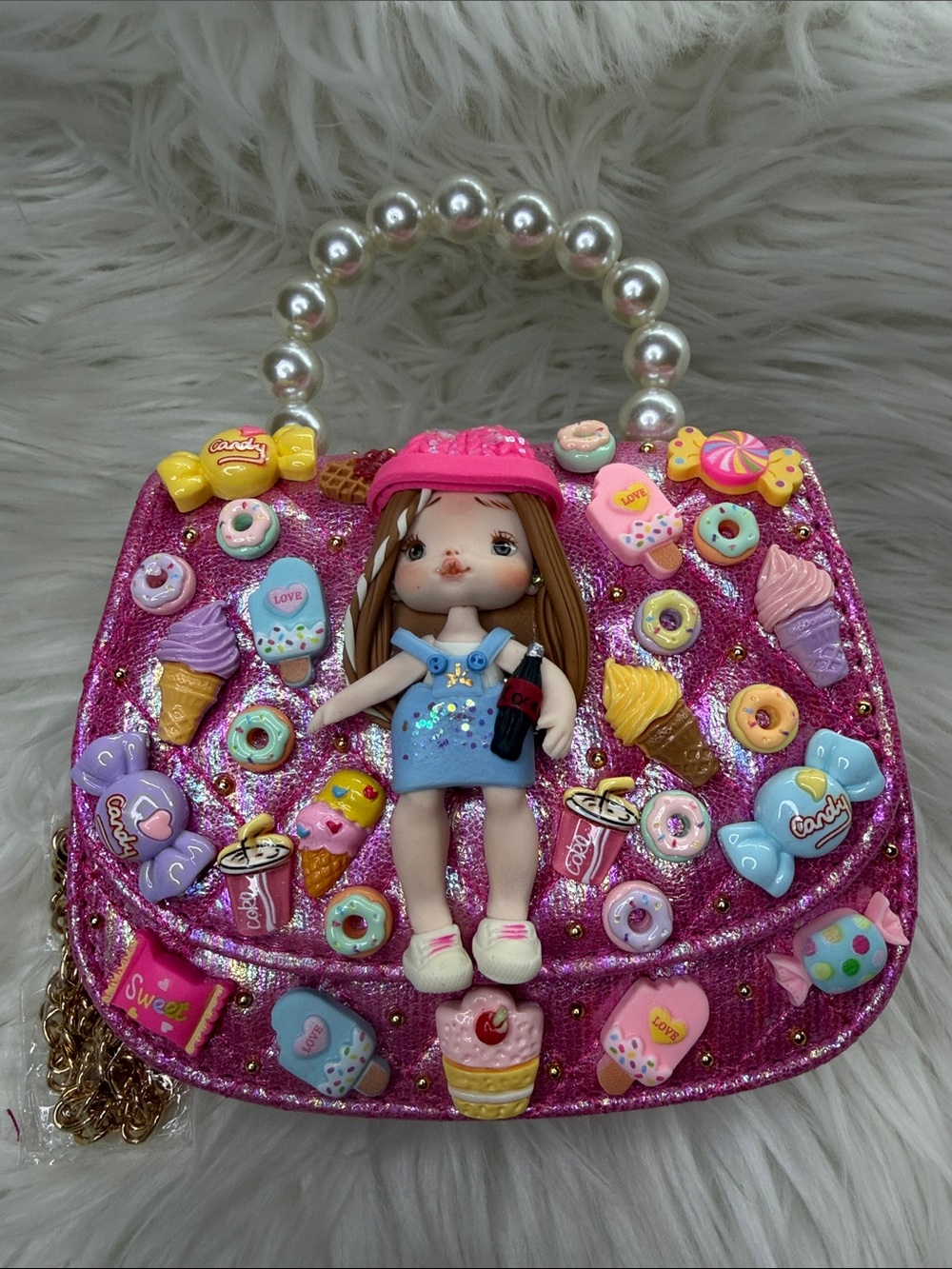 Coca Cola Girl on a Pink Purse with Candy Charms